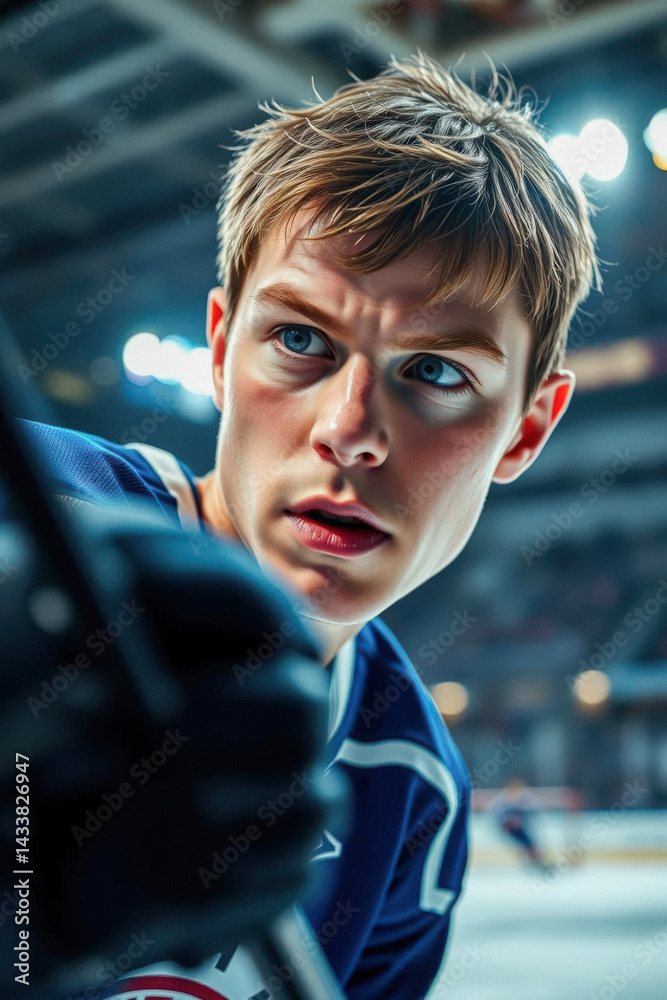 Focused Ice Hockey Player Close-up