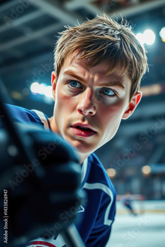 Obraz na płótnie Focused Ice Hockey Player Close-up w salonie