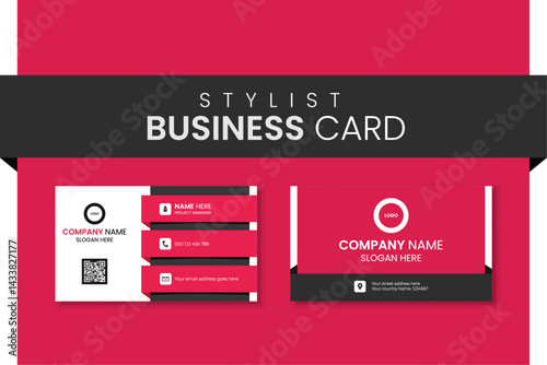 Creative stylist double-sided business card design template, stylist visiting card.  Horizontal layout. Vector illustration. Business Card Layout.
