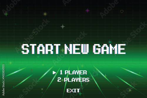 Start new game by selecting a player or exiting the game's main menu. Modern trendy game background with lighting effect. Vector illustration