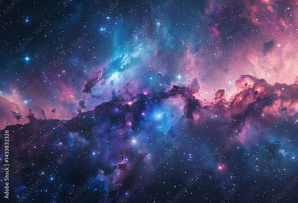 Fototapeta premium a vibrant and expansive nebula filled with swirling clouds of cosmic dust and brilliantly colored starlight illuminates the vastness of deep space.