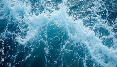 Ocean waves background with splashing sea foam in motion