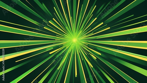 Asymmetric green light burst on dark background