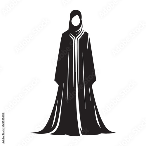 Regal Abaya silhouette, modesty with royal flair – Abaya illustration – Minimalist Abaya vector – Ladies dress silhouette


