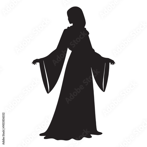 Simple Abaya silhouette, understated elegance – Abaya illustration – Minimalist Abaya vector – Ladies dress silhouette

