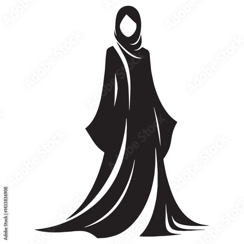 Graceful Abaya silhouette, flowing fabric in perfect harmony – Abaya illustration – Minimalist Abaya vector – Ladies dress silhouette

