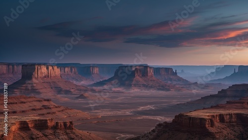 Barren beauty of mesas under a dusky sky