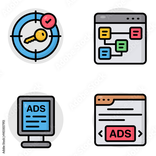 Set of Web and Advertisement Flat Icons