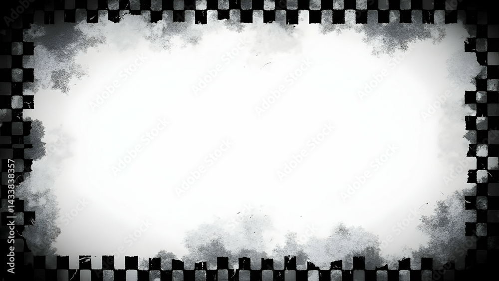 Fototapeta premium Black and White Checkered Border with Grunge Painted Texture