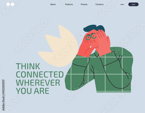 Thinking people, modern flat vector concept illustration- man standing thoughtfully, looking sideways, bubble near his head Metaphor for reflection, analysis, introspection, contemplation, deep