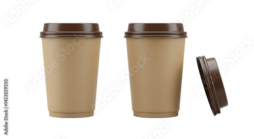 Wallpaper Mural Two coffee cups with brown lids and one lid leaning against the cup on a black background scene shot Torontodigital.ca