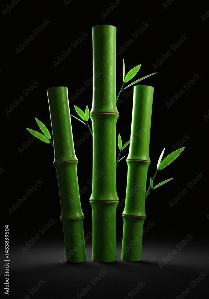 Fototapeta premium Tranquil Green Bamboo Stalks with Delicate Leaves against a Dark Backdrop