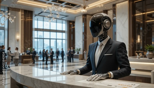 AI Robot Concierge in Luxury Lobby