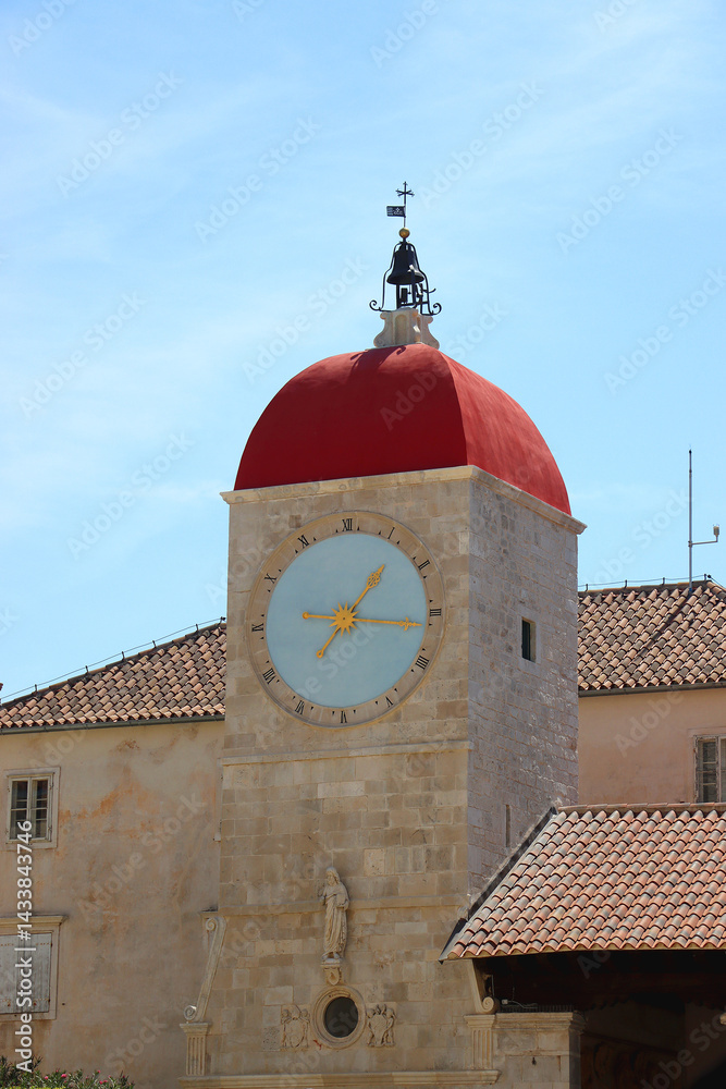 Historical clock tower in trogir, Croatia.