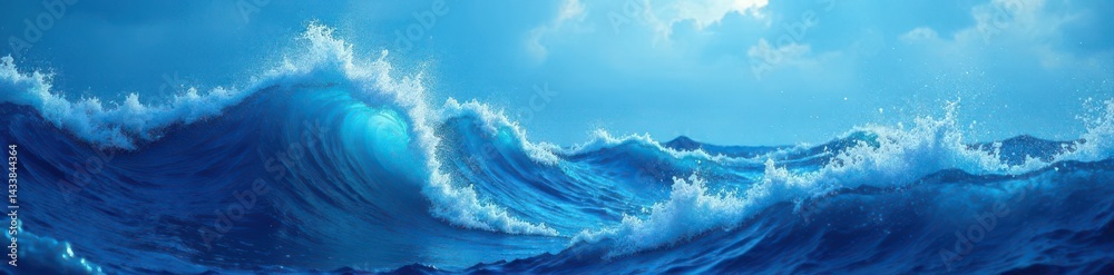Fototapeta premium Abstract blue ocean wave, textured backdrop, fluid motion , line, environment, pattern