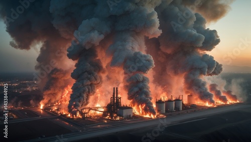 Cataclysmic blaze engulfs industrial facility in darkness