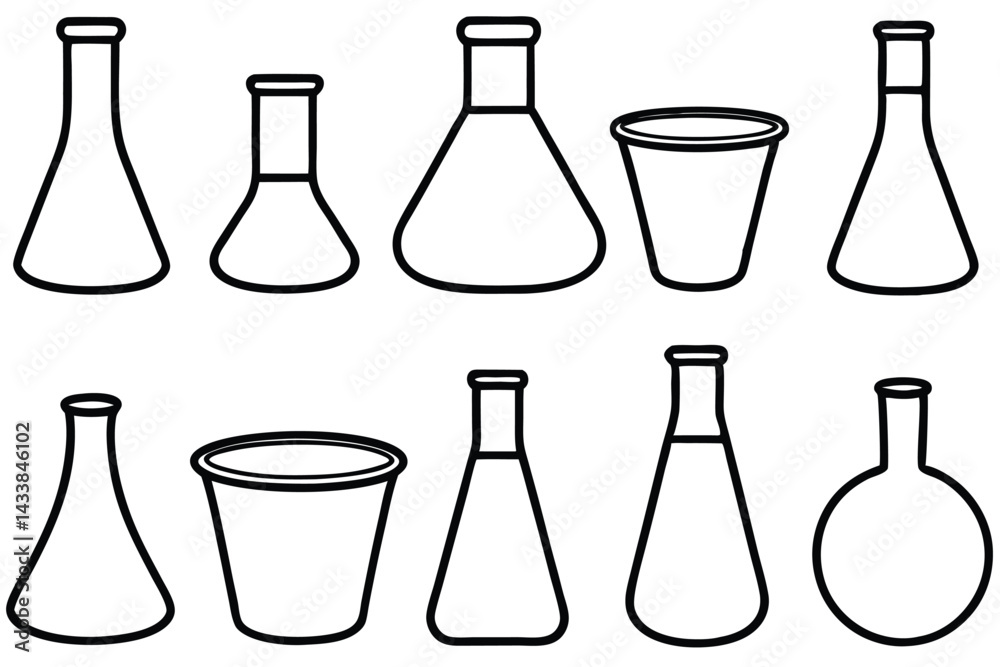 Beakers used in experiments Line art Beakers used in experiments Line art