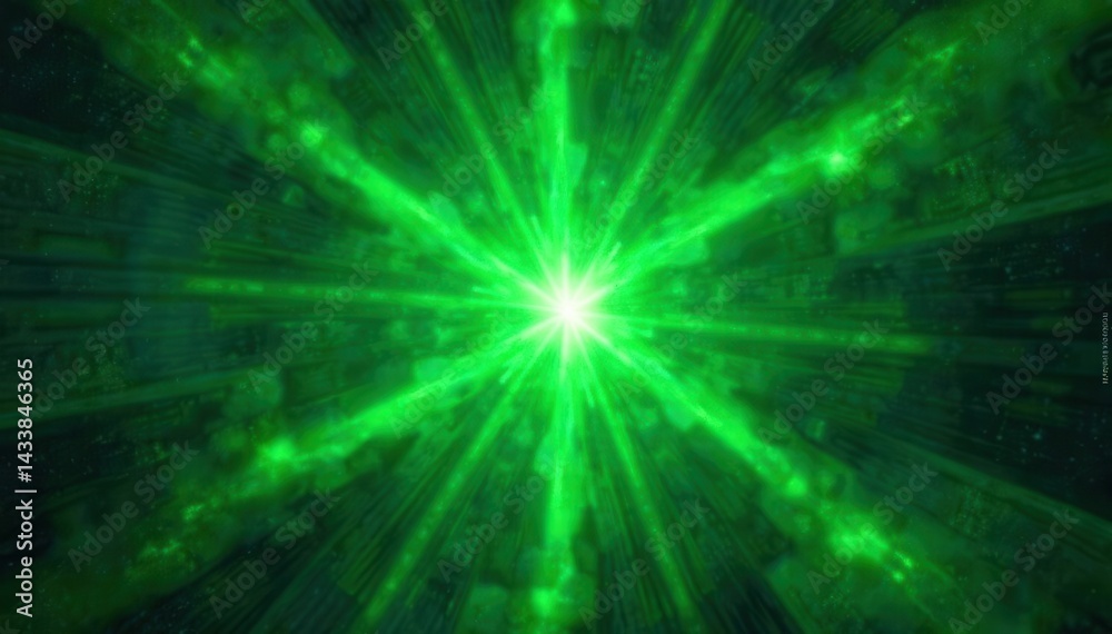 Obraz premium Abstract green starburst pattern, glowing cosmic texture, backdrop, design
