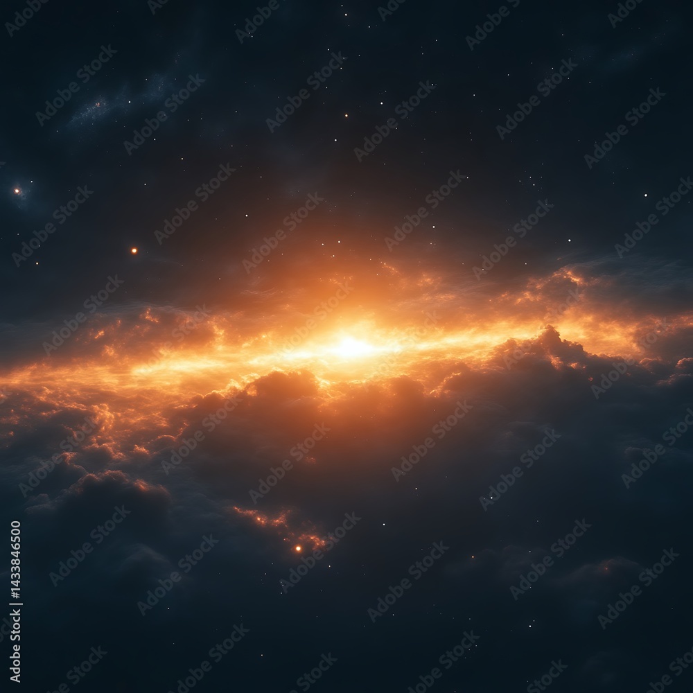 Fototapeta premium Cosmic dawn, nebulae, celestial light