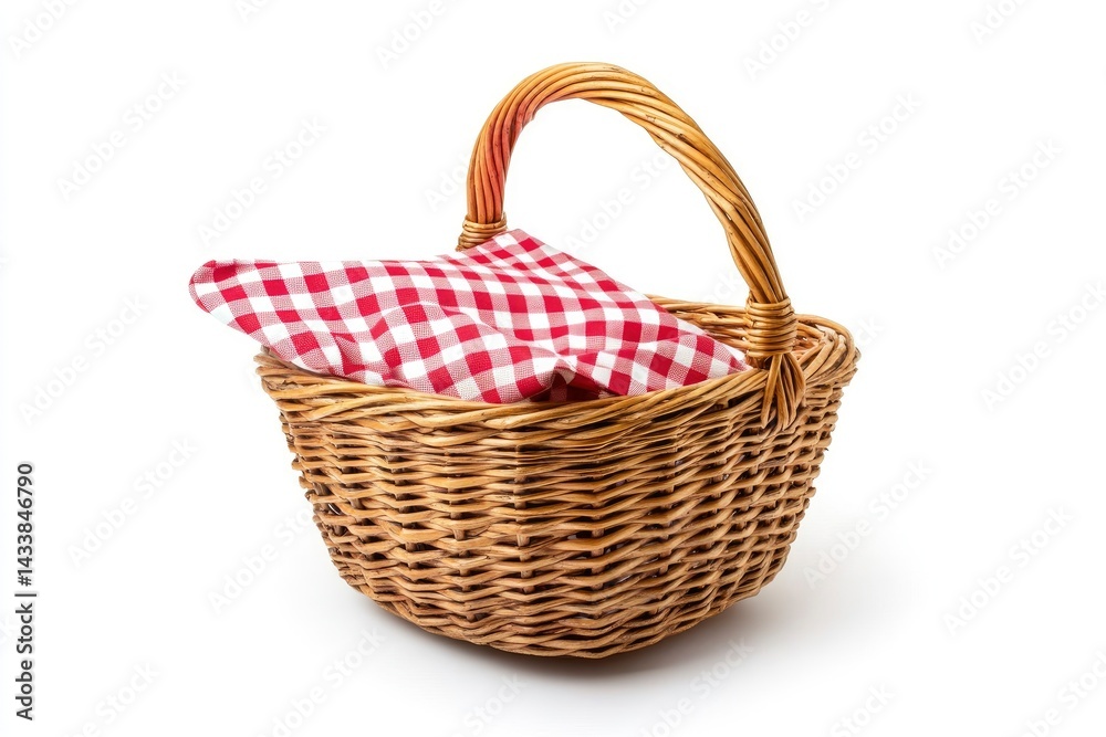 Wicker Basket with Checkered Cloth Wicker Basket with Checkered Cloth