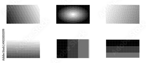 Black and white gradient textures set, Grayscale Shading Collection, Abstract Gradient Designs, Monochrome Texture Pack, Minimalist Background Elements, pixelated backgrounds, grunge.