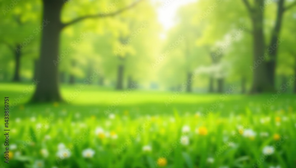 Fototapeta premium Blurred green spring landscape, soft light, gentle tones, fresh, relaxing, gentle