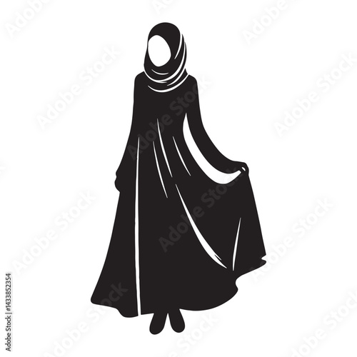 Classic Hijab Fashion silhouette, timeless modest style – Hijab Fashion illustration – Minimalist Hijab Fashion vector – Ladies dress silhouette

