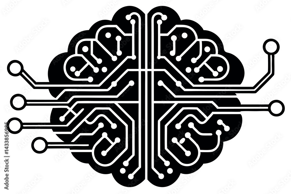 Digital representation of a brain with circuit patterns symbolizing artificial intelligence and technology integration Digital representation of a brain with circuit patterns symbolizing artificial intelligence and technology integration