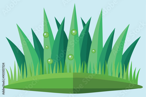 Fresh green grass in a vibrant natural setting during daytime with dew drops catching sunlight