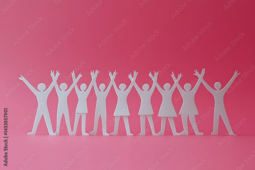Fototapeta premium Paper People Group Celebrating Unity Success