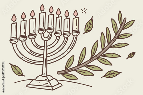 Menorah candle stand with olive branches symbolizing peace and celebration during a festive occasion