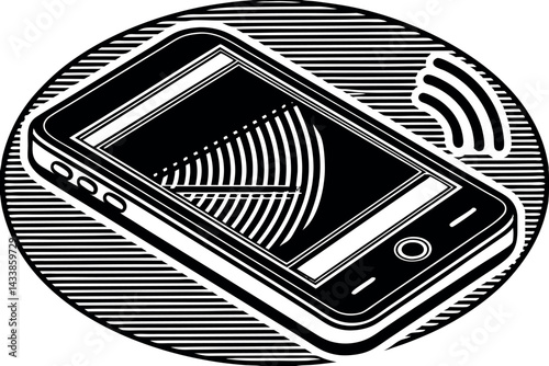 Smartphone displaying sound waves indicating audio settings and notifications in a modern design
