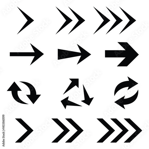 Bold Black Arrow Icons Set Flat Vector Arrowhead Symbols & Shapes