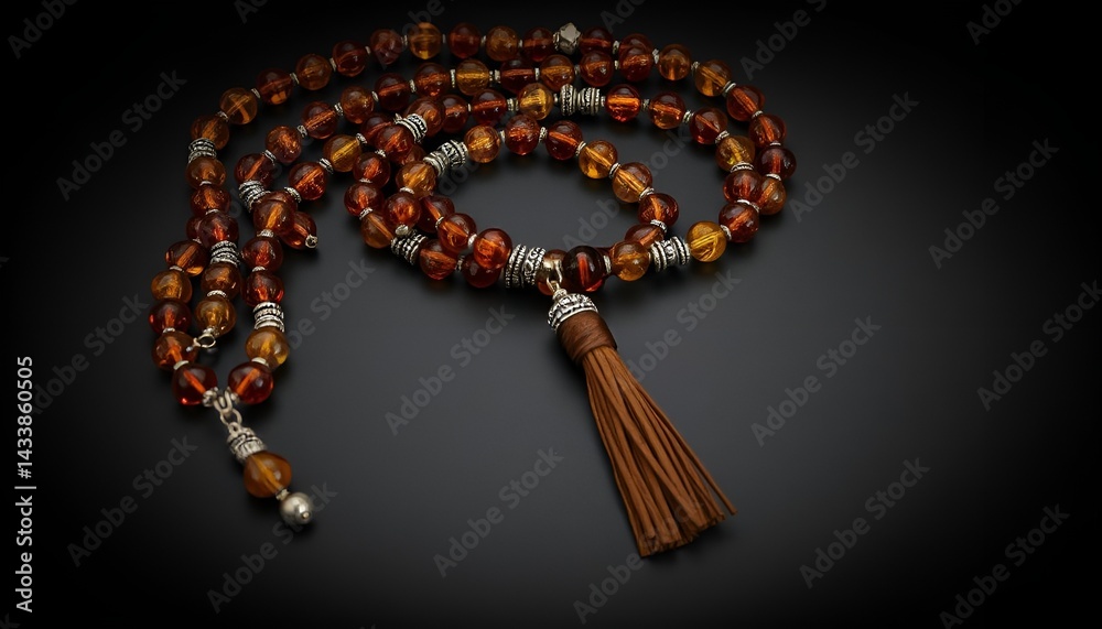 Religious prayer beads necklace with tassel and intricate design