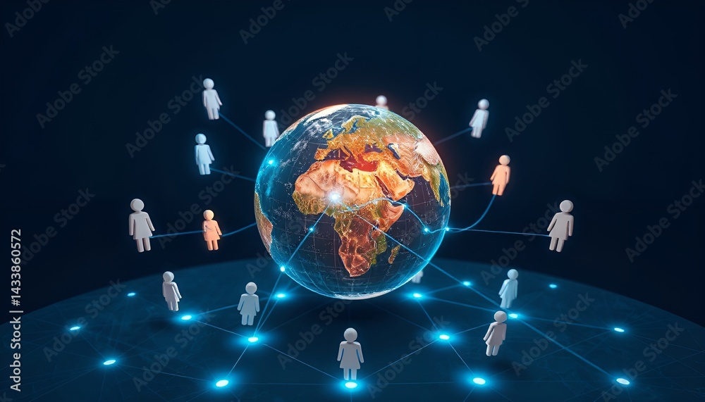 Global networks concept with connected people around a digital Earth