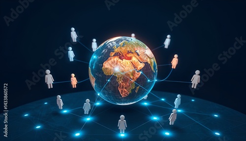 Obraz na płótnie Global networks concept with connected people around a digital Earth w salonie