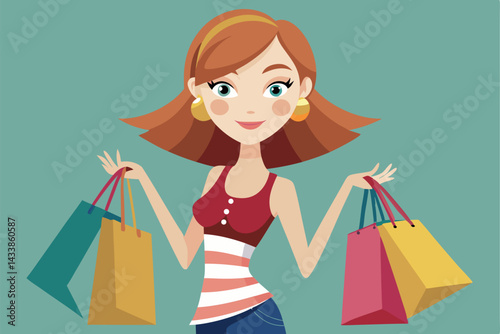 Happy woman enjoying shopping with multiple colorful bags in a bright setting