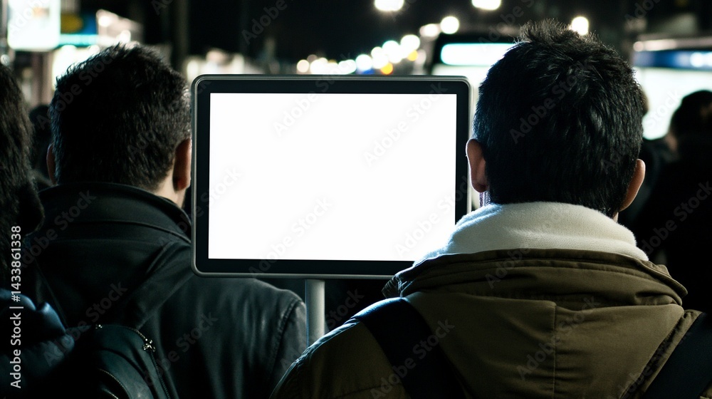Blank digital billboard, city commuters