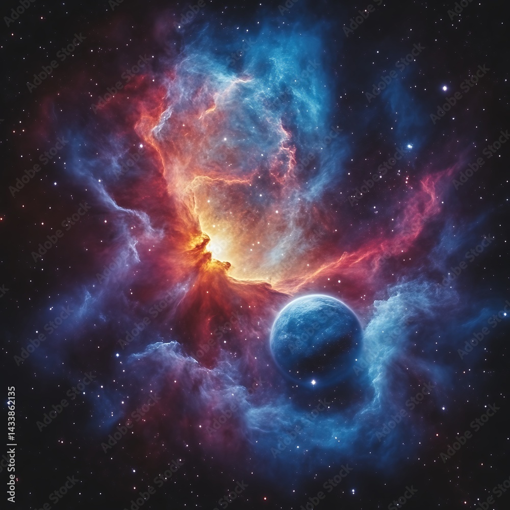 Obraz premium Cosmic nebula embraces a vibrant planet
