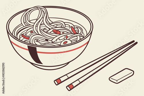Noodles served in a bowl with chopsticks ready for a delicious meal in a traditional setting