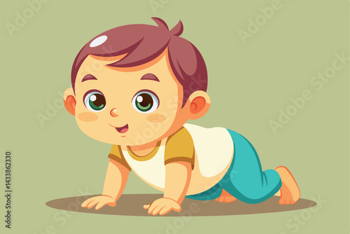 Happy toddler crawling on hands and knees in a bright and playful setting