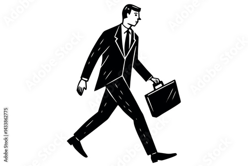 Businessman walking with briefcase in professional attire during a busy workday