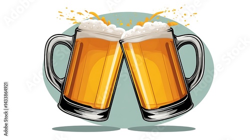 Classic Cheers with Two Flat Vector Art Beer Mugs in a Simple and Fun Design for Celebration Scenes