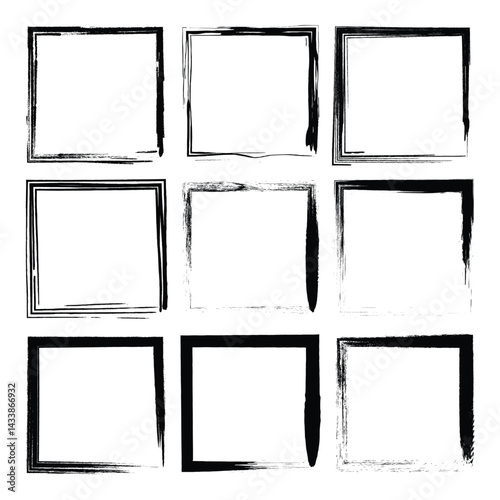 Wallpaper Mural Brush frame set in square grunge style with ink stroke border art vector illustration for abstract vintage decorative design element. Torontodigital.ca