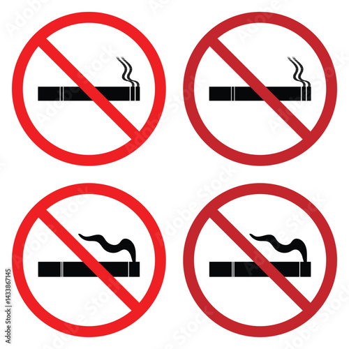 No smoking icon set with cigarette ban symbol in red circle for public health warning sign icon vector illustration collection.