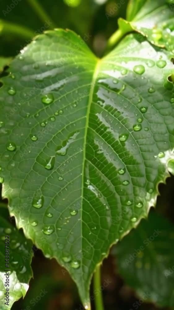 Green leaves with dew drops, close-up, nature in morning light, 4K Green leaves with dew drops, close-up, nature in morning light, 4K