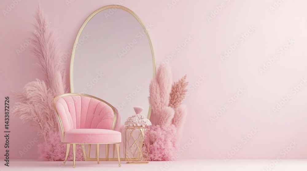 Pink room with chair and mirror