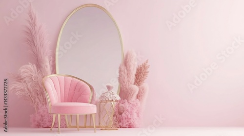 Obraz na płótnie Pink room with chair and mirror w salonie