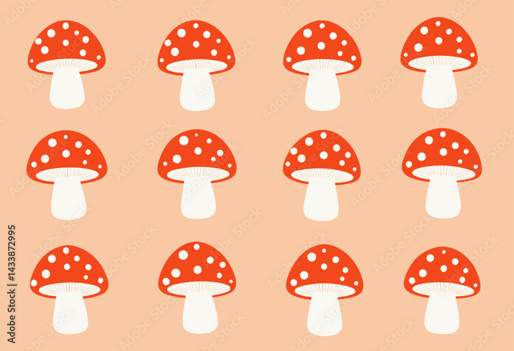 Amanita Mushroom Pattern on Peach Background Amanita Mushroom Pattern on Peach Background