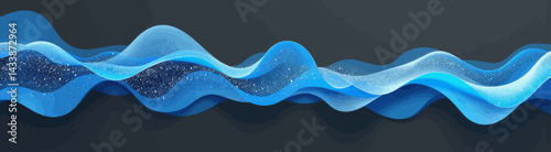 Abstract Blue Waves with Glitter on Dark Background